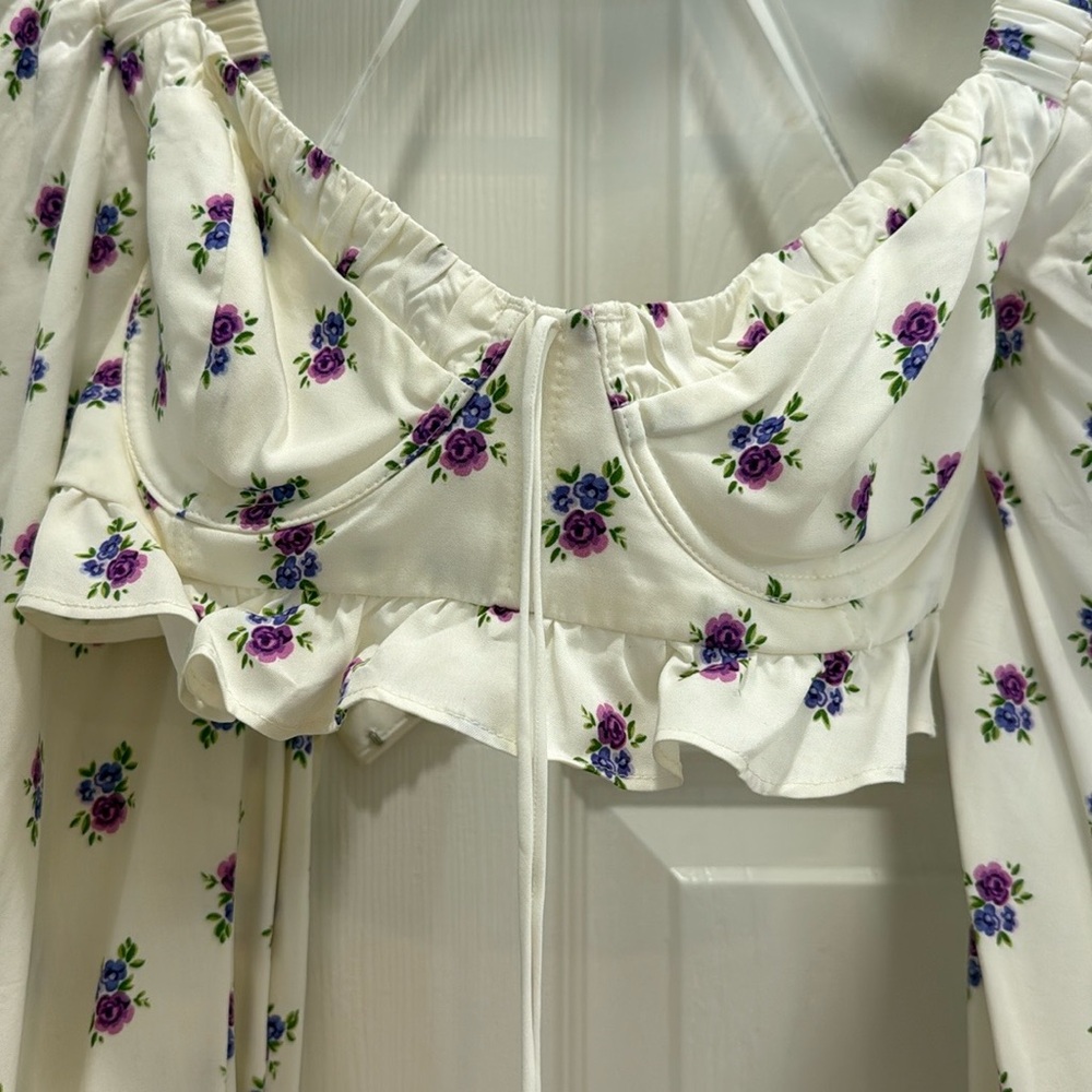For Love & Lemons Floral White Bra Top with Purple flowers - Picture 2 of 4